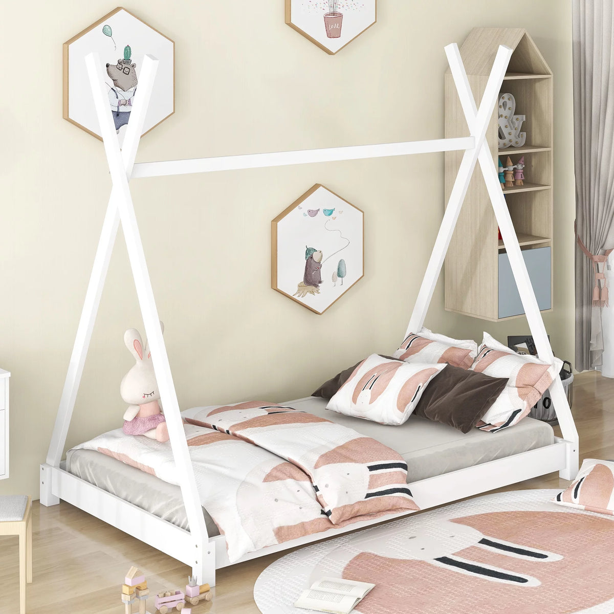 White Wood Twin Size Bed W86327