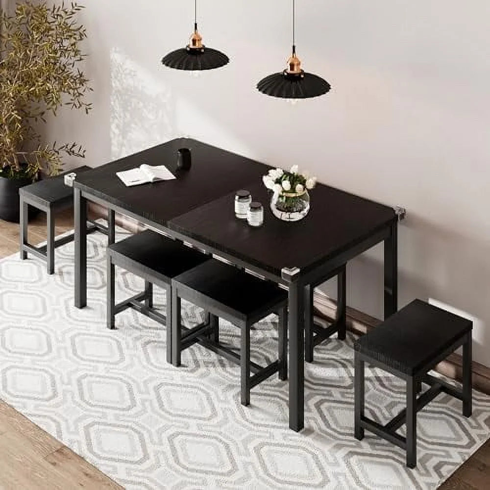 5-Piece Extendable Dining Table Set with 2 Benches and 2 Stools G486718