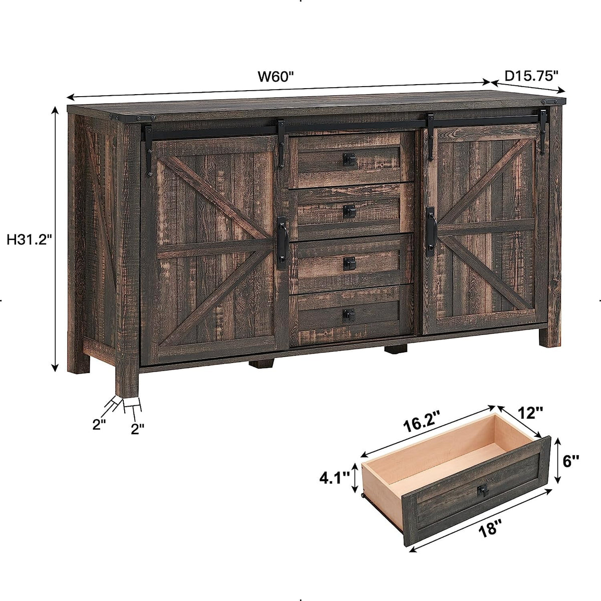 4 Drawer Light Rustic Oak Wood Dresser P7508