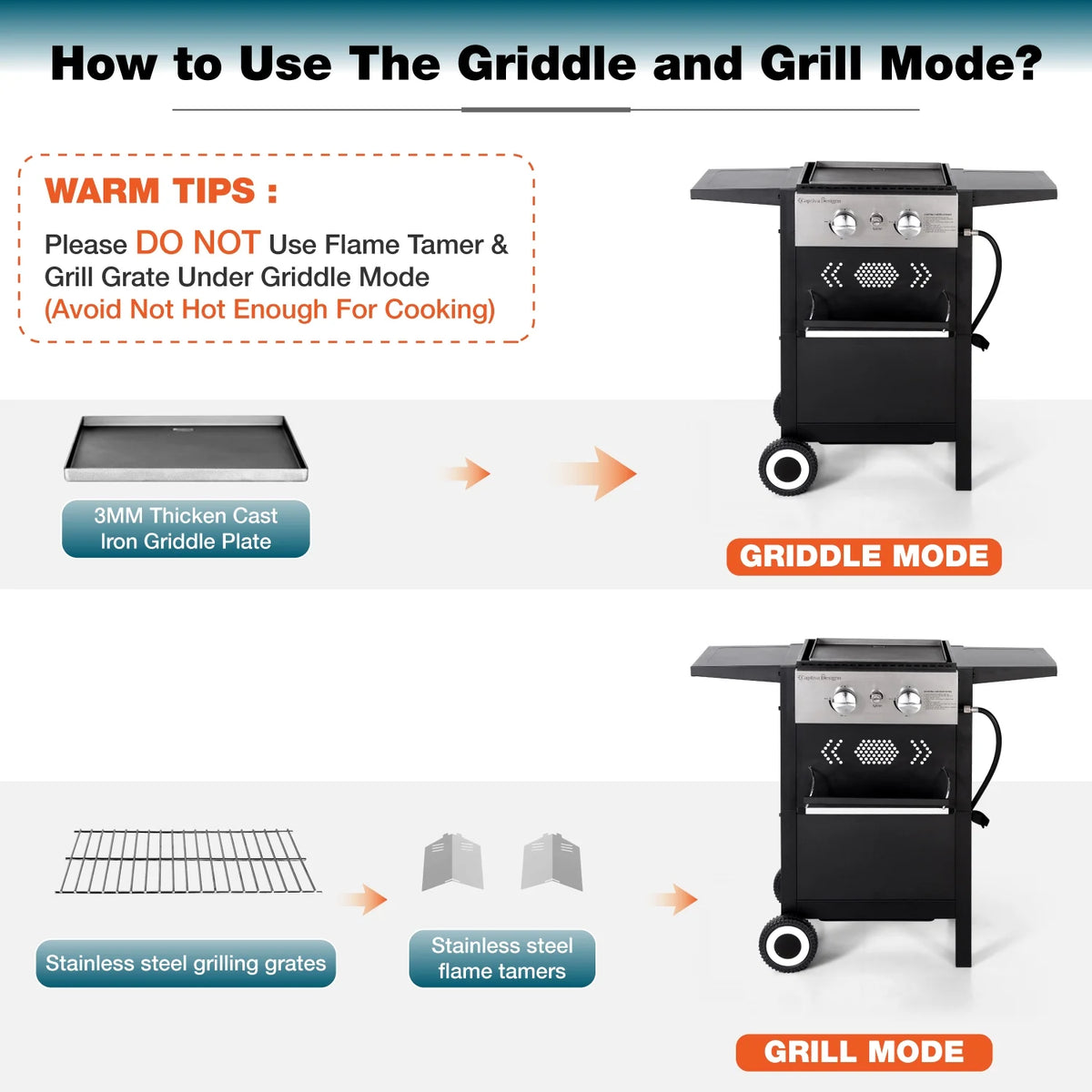 2-Burner Propane Grill and Griddle Cooking Station with Side Shelves Black K798