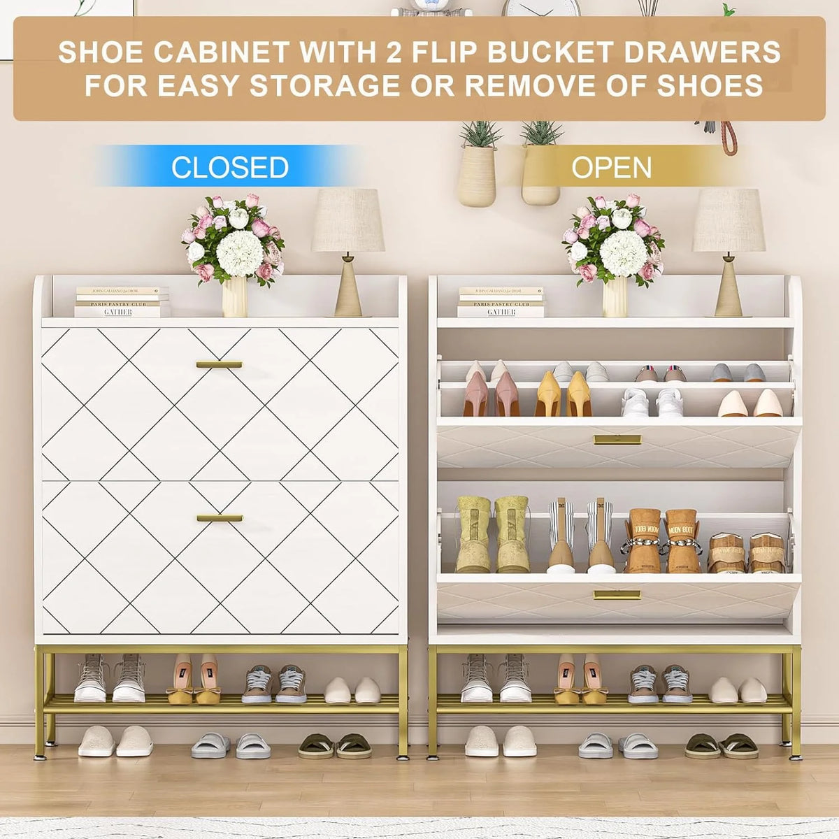 White Flip Drawer Shoe Cabinet A131257