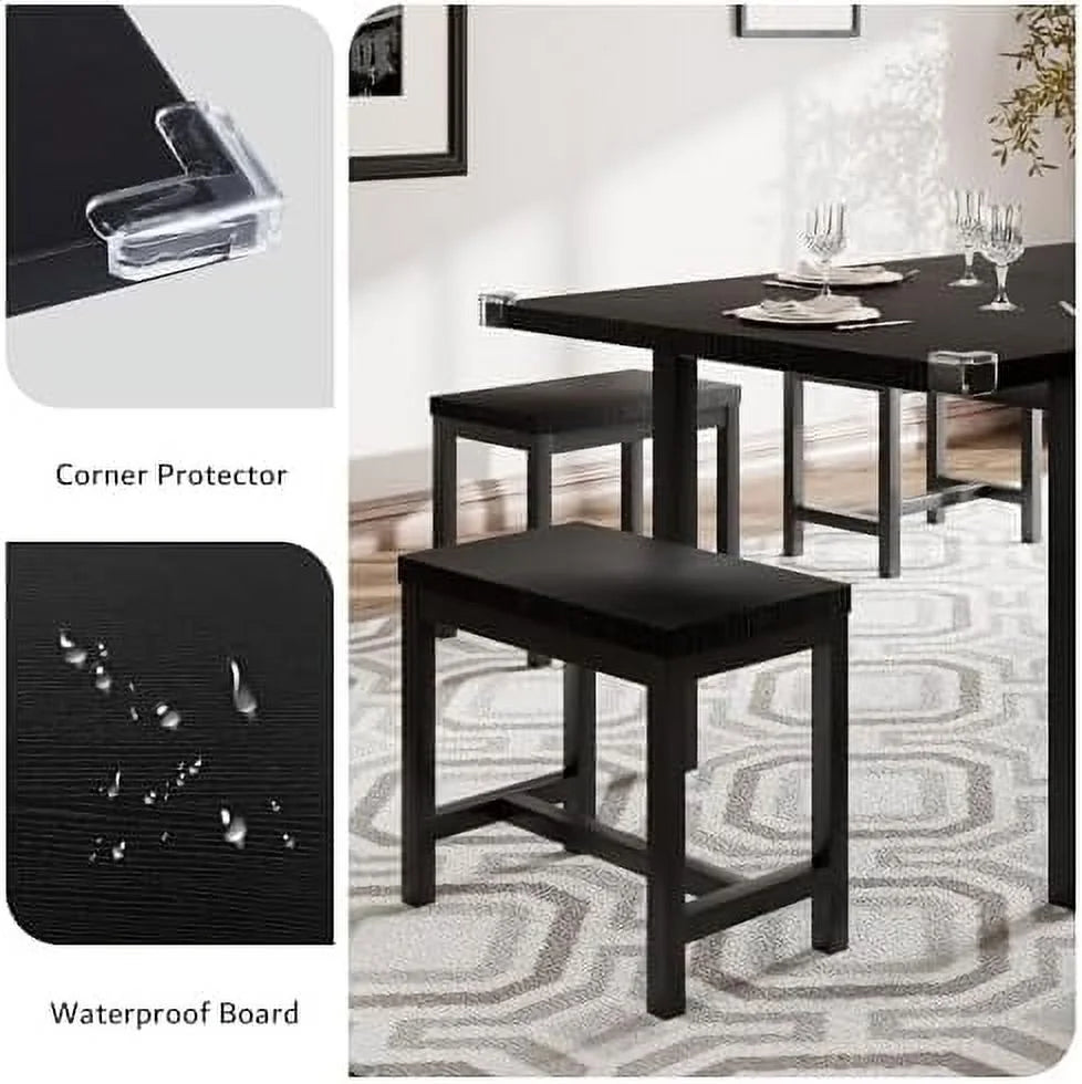 5-Piece Extendable Dining Table Set with 2 Benches and 2 Stools G486718