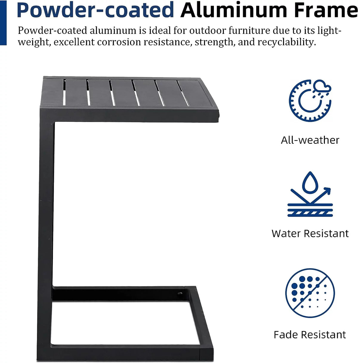 C Shaped Aluminum Side Table Dark Grey Z59034