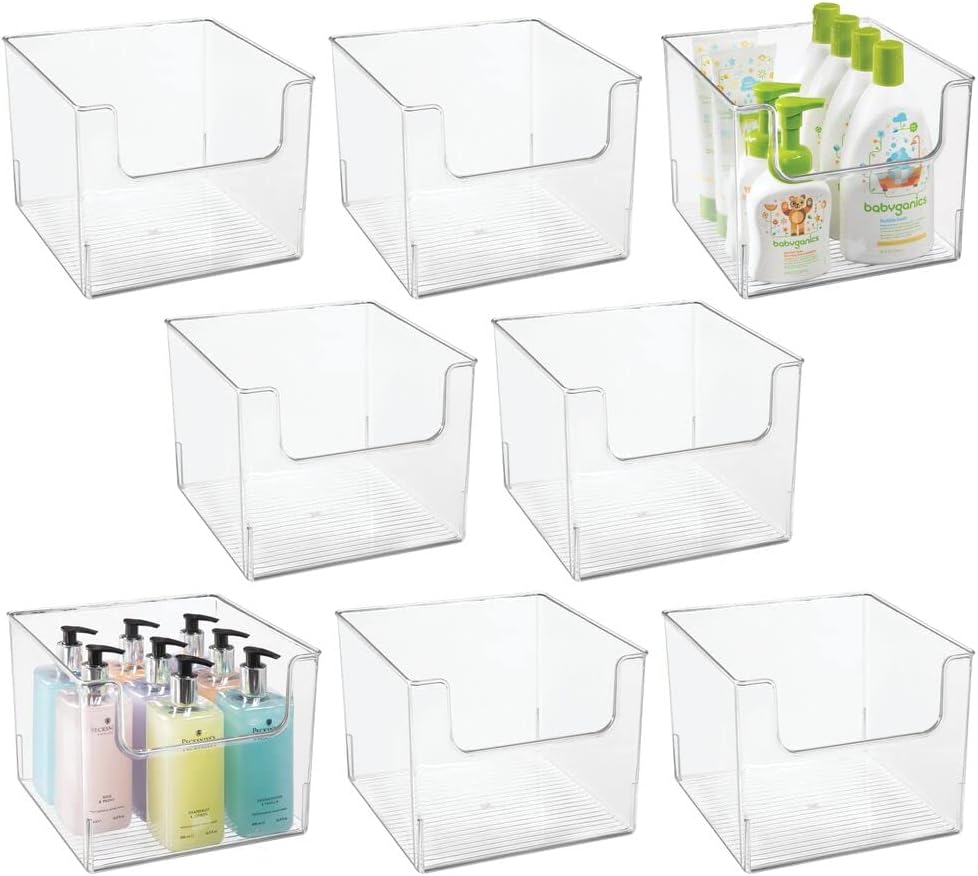 Clear 8 Pack Plastic Open Front Storage Organizer Basket Bin A25319