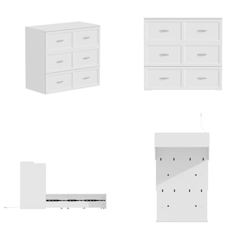 White Twin Size Murphy Bed with Charging Station and Drawer T396