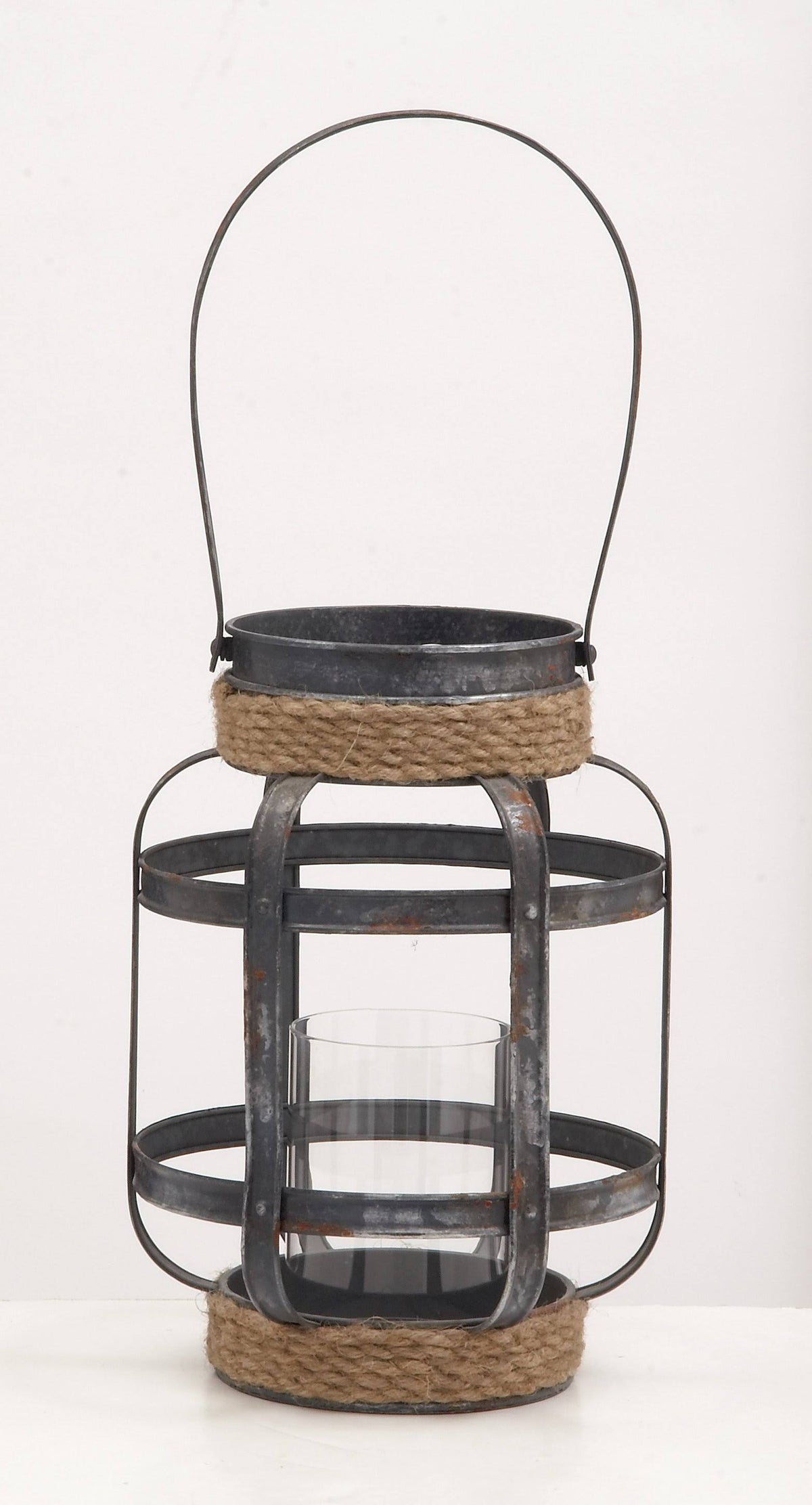 Metal Glass Rope Candle Lantern I7358