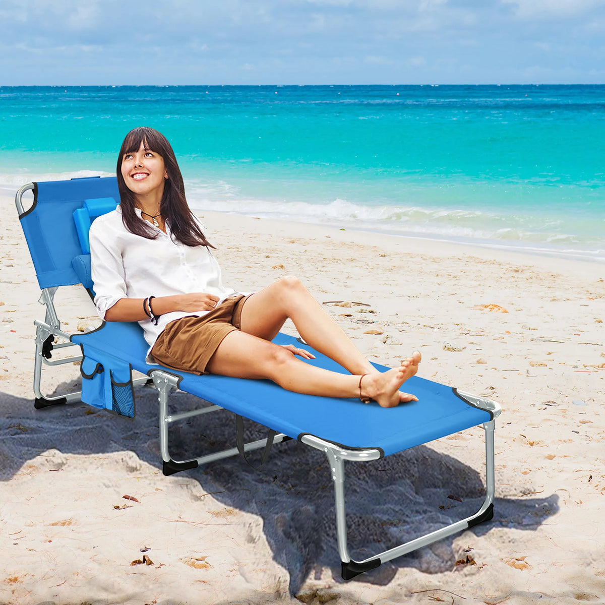 Set of 2 Blue Folding Reclining Beach Lounge Chair U825