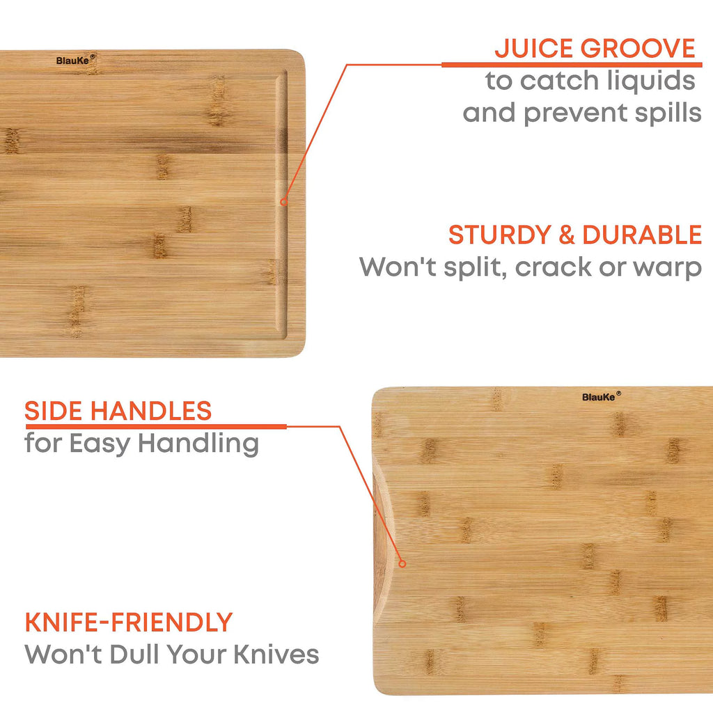 15x10" Bamboo Cutting Board with Juice Groove and Handles C1380