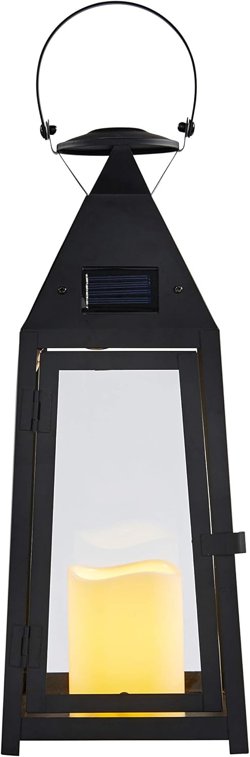 Black Metal Solar Powered LED Outdoor Candle Lantern D199645
