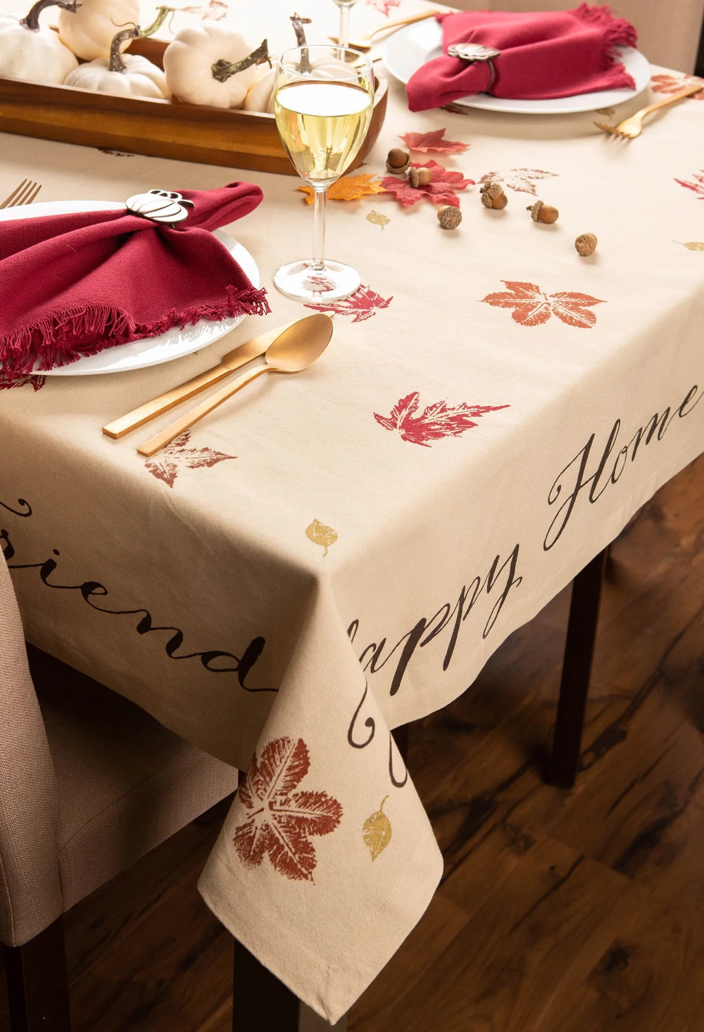 Ivory Rustic Leaves Print Rectangular Tablecloth 60" x 104" L147922