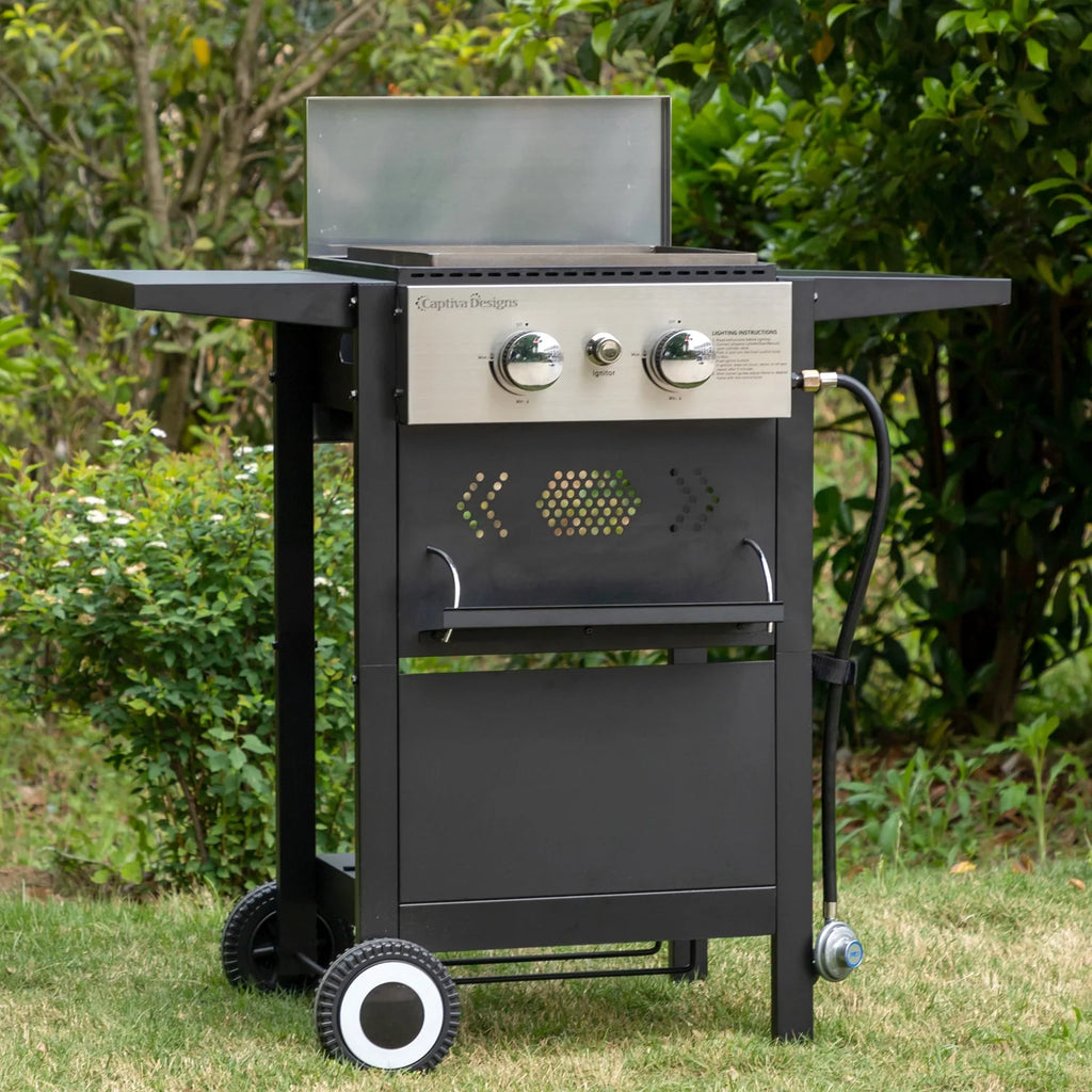 2-Burner Propane Grill and Griddle Cooking Station with Side Shelves Black K798