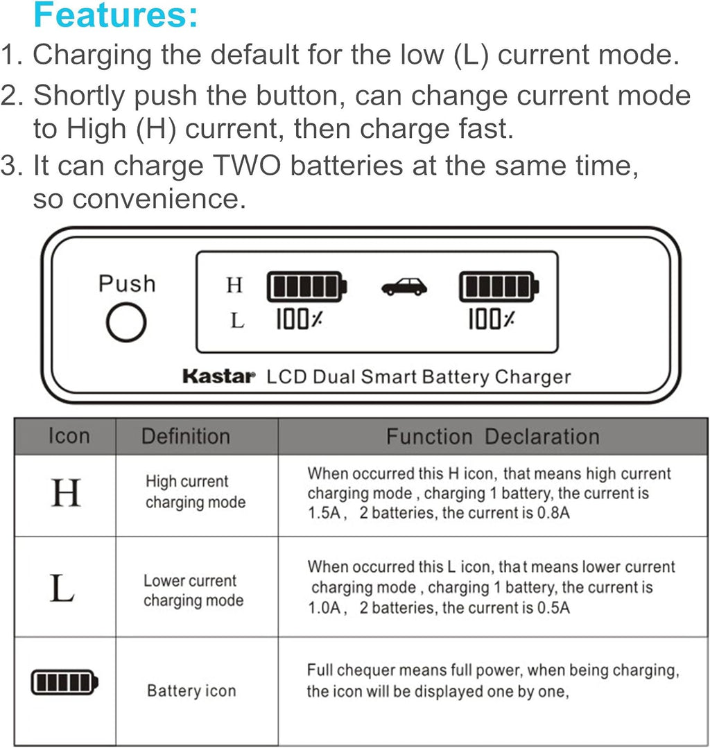 LCD Dual Smart Fast Charger & Battery for Camcorders T3160