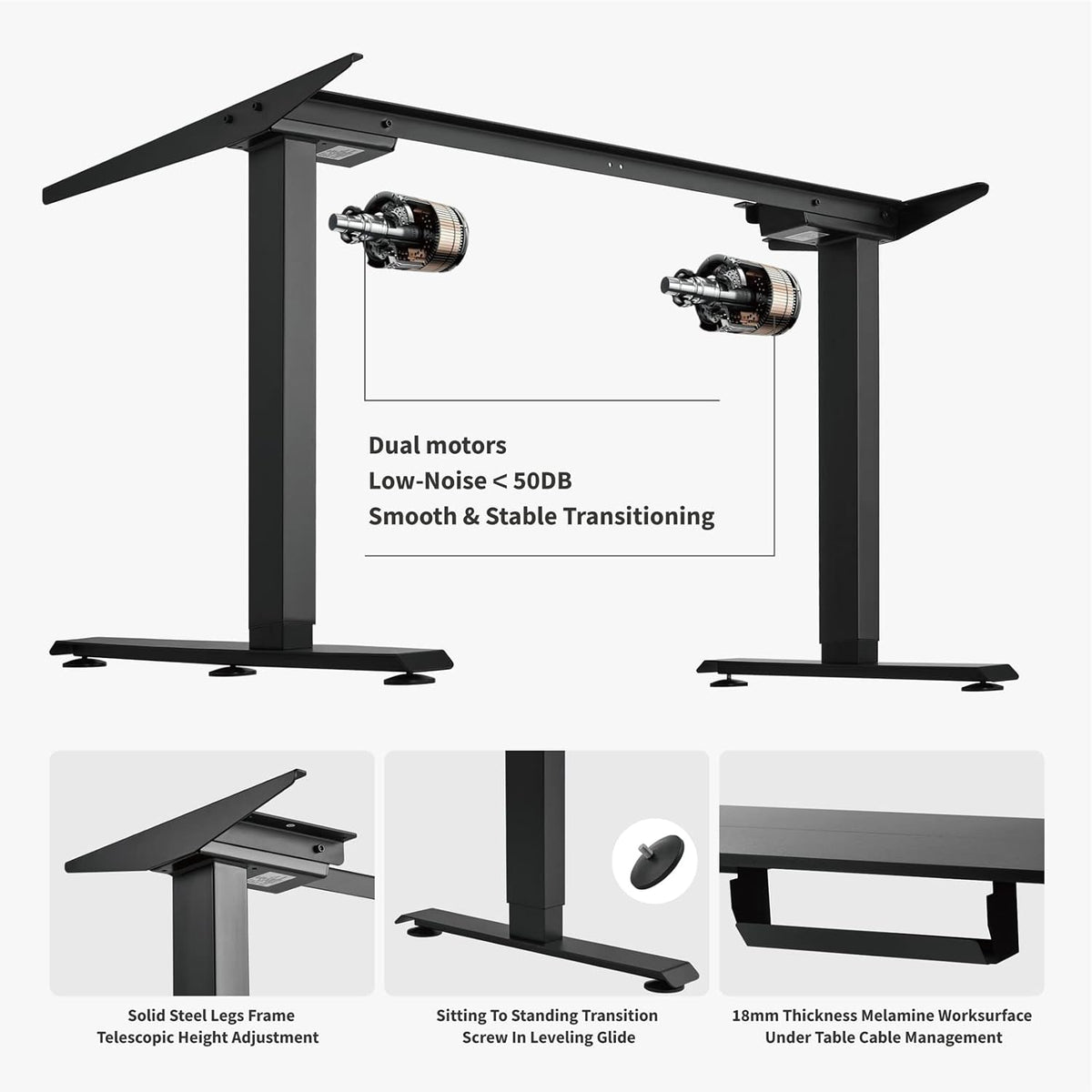 Electric Sit Stand Corner Desk 55x34.5inch L Shape Dual Motorized Height Adjustable Y561