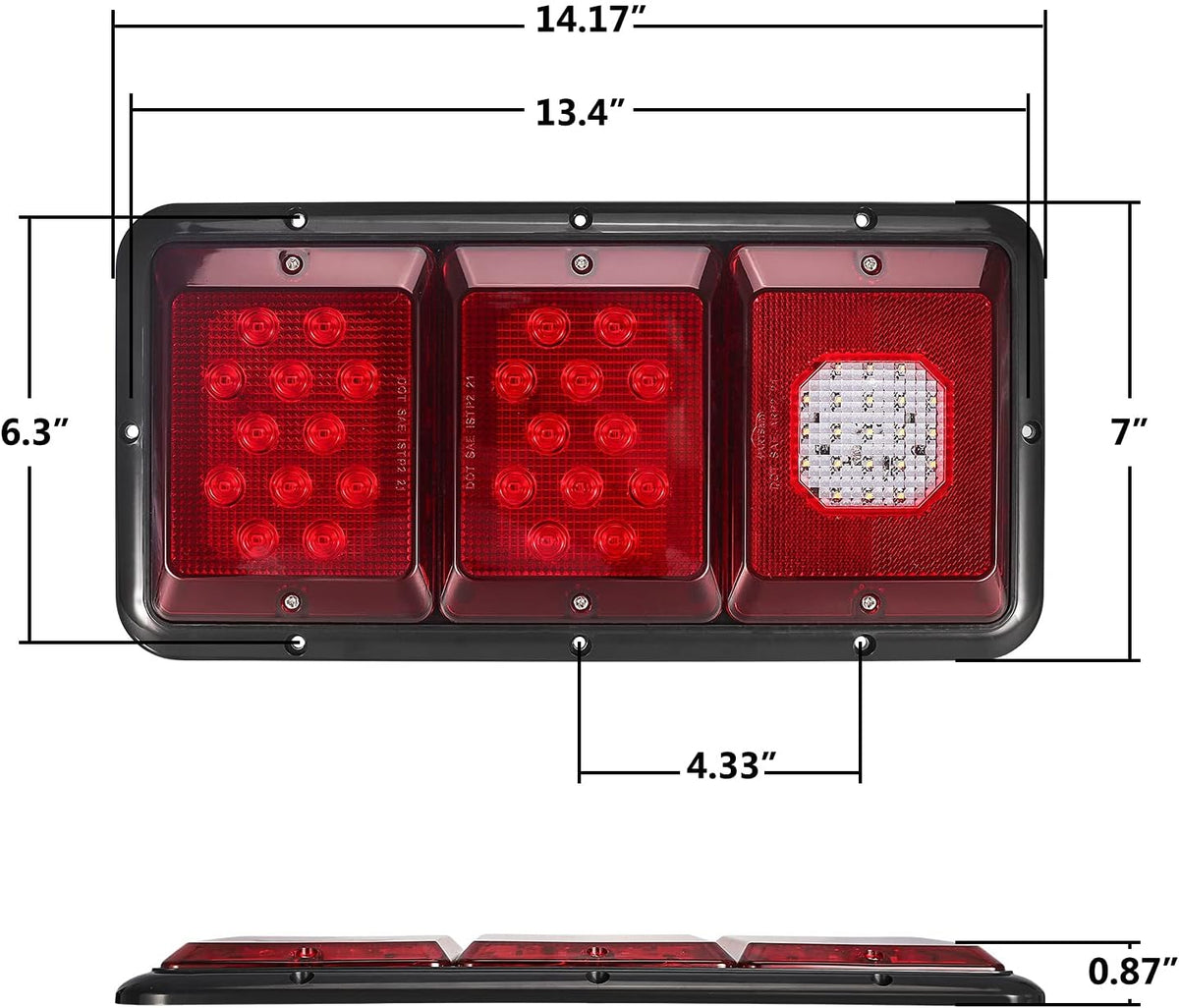 2Pcs LED Trailer Tail Lights with Black Base U713