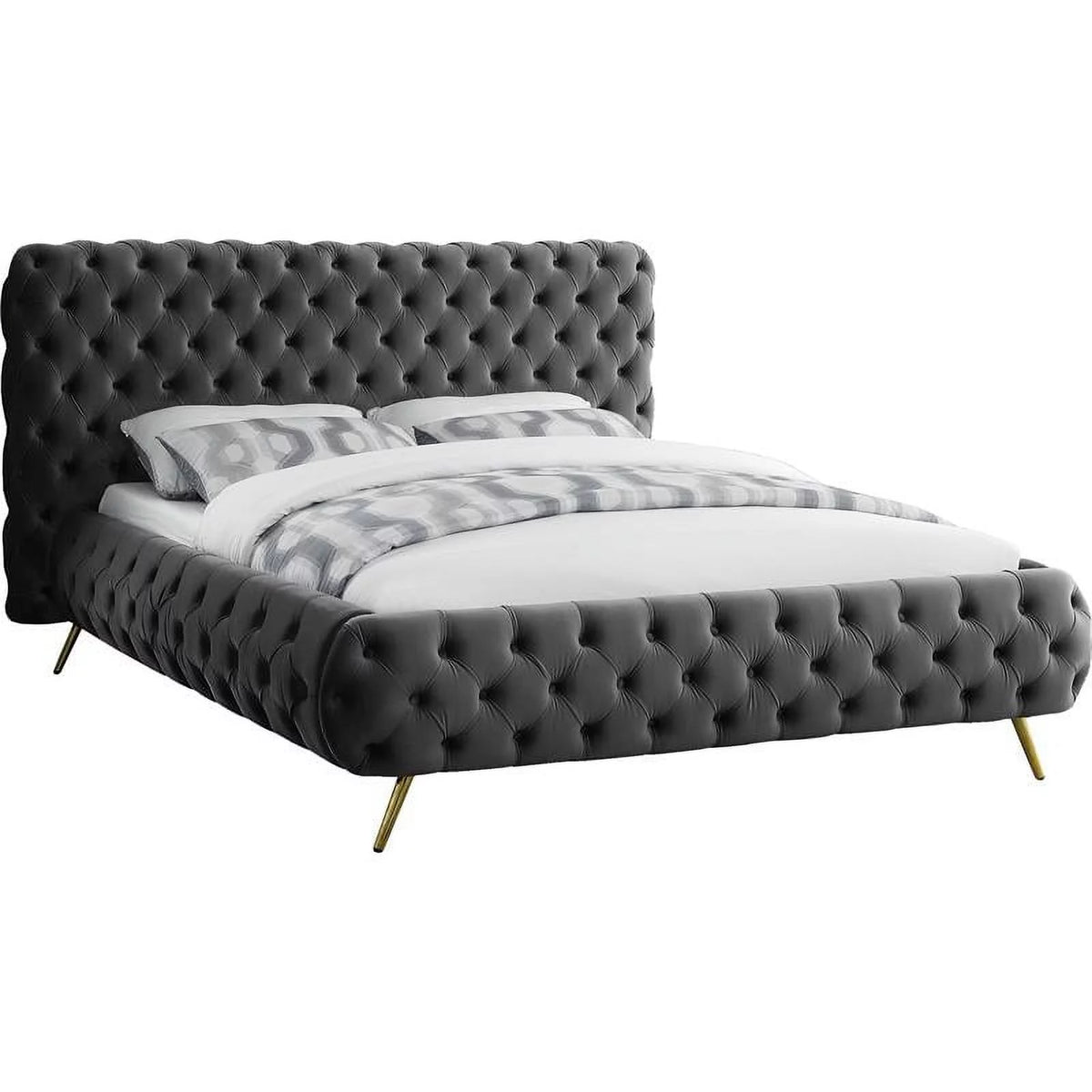 Gray Velvet Tufted Queen Bed T518566