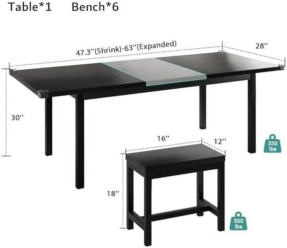 5-Piece Extendable Dining Table Set with 2 Benches and 2 Stools G486718