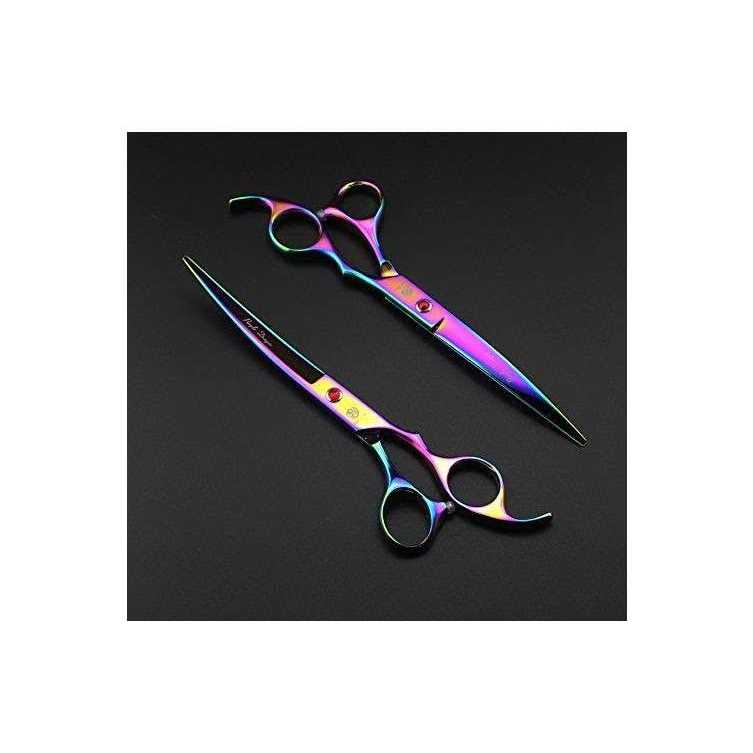 7.0 inch 4PCS Pet Grooming Scissors Kit Steel Straight & Curved & Thinning Blade J713
