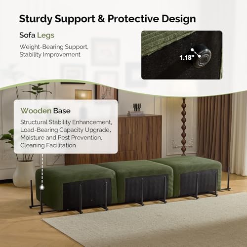 Convertible Corduroy L-Shaped Sectional Sofa with Ottoman G459822