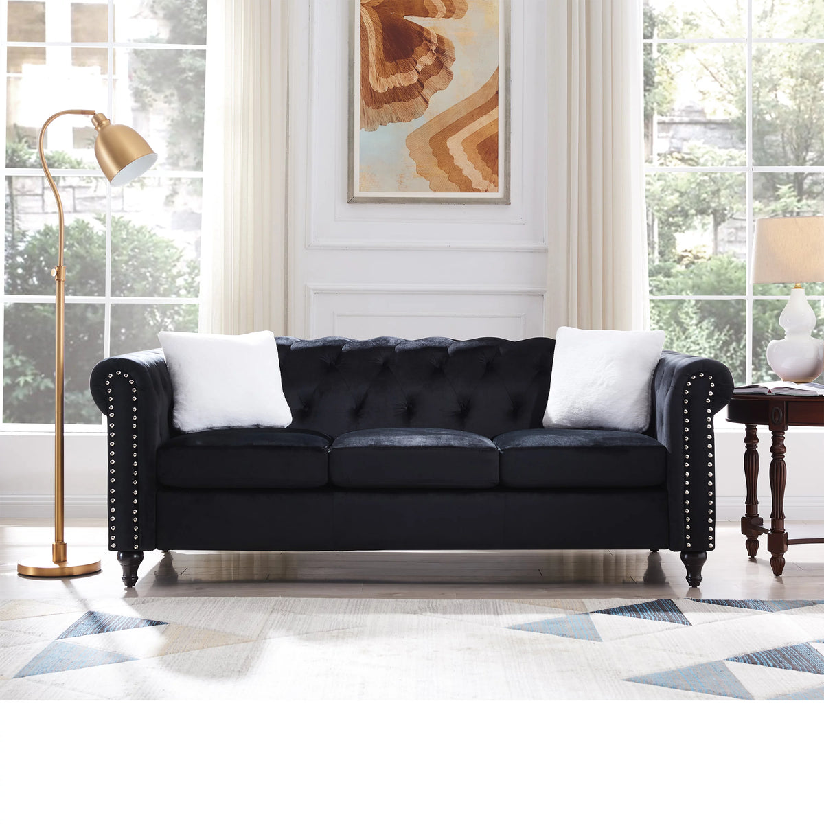 Black 2 Piece Sofa Set with 4 White Pillows H992916