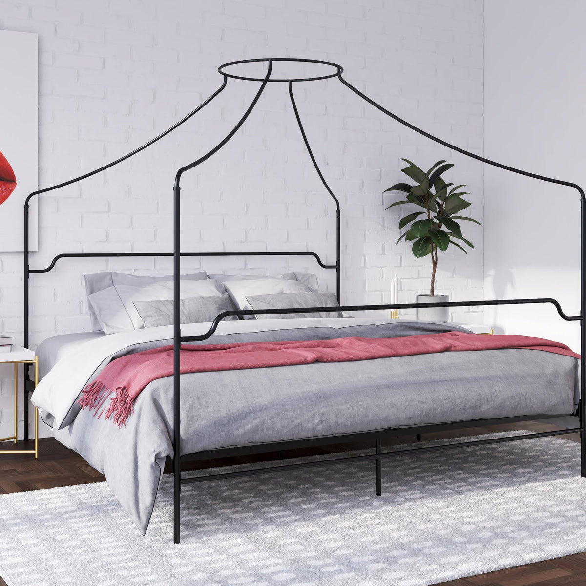 King Size Black Metal Canopy Bed P944