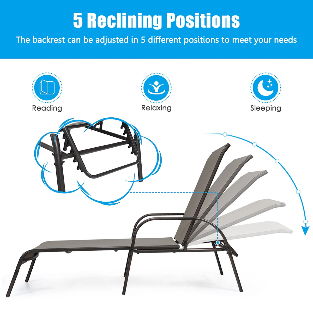 Brown Adjustable Reclining Patio Lounge Chair T390