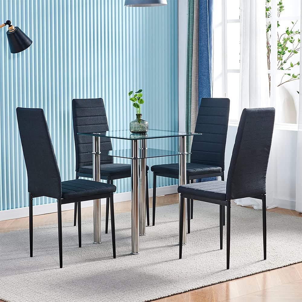 Square Glass Dining Table and Chairs Set C11004
