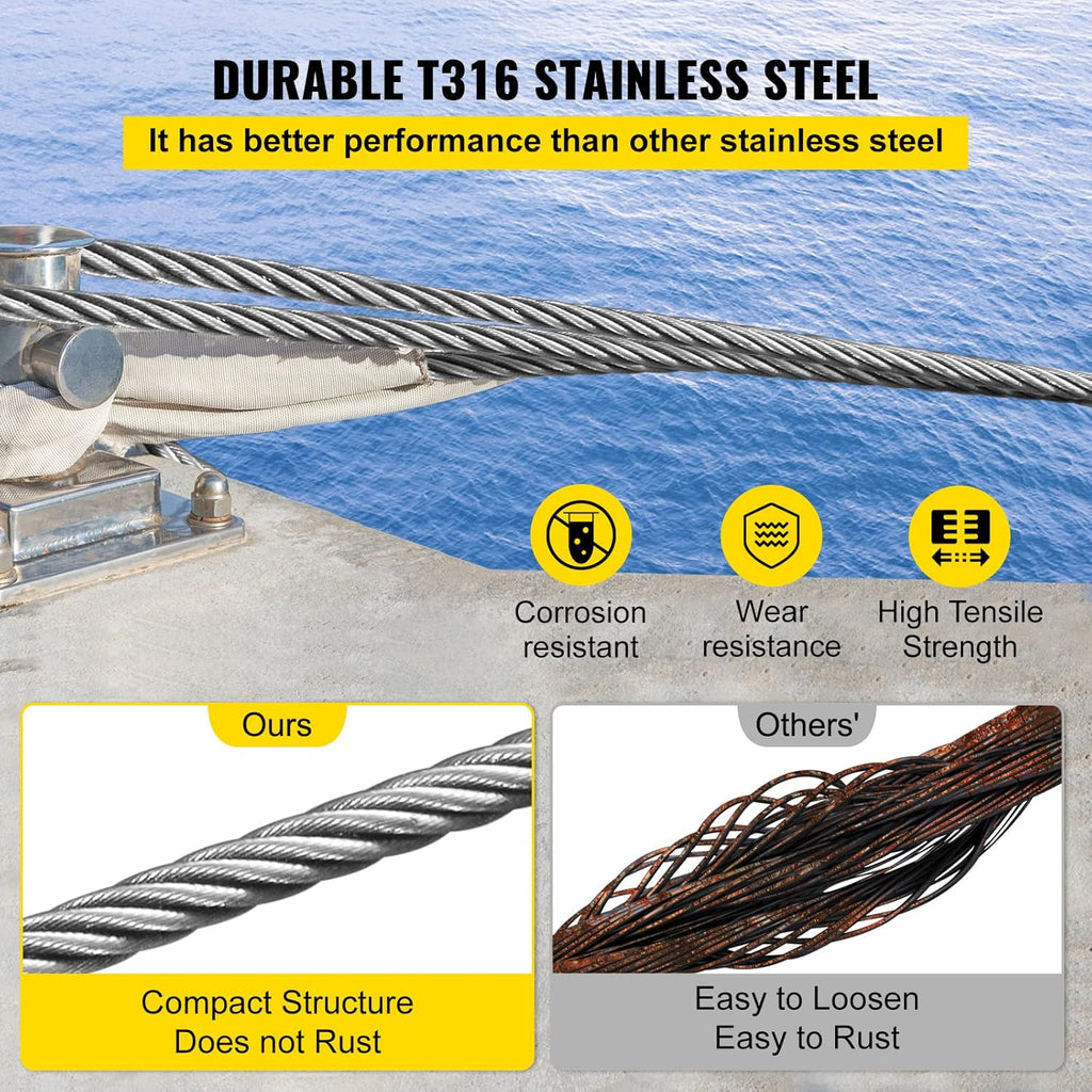 Stainless Steel Cable Railing 1/8x 500ft Wire Rope A565