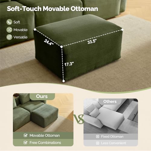 Convertible Corduroy L-Shaped Sectional Sofa with Ottoman G459822