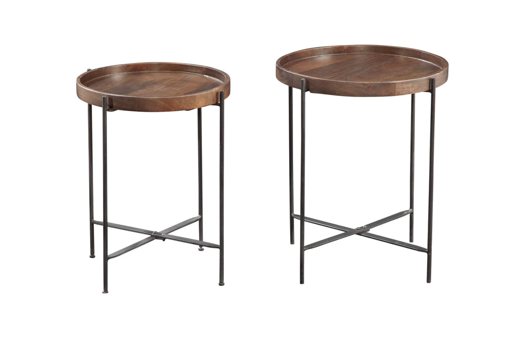 Set of 2 Round Wood Side Tables with Metal Legs V7249