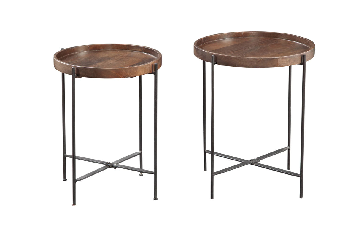 Set of 2 Round Wood Side Tables with Metal Legs V7249