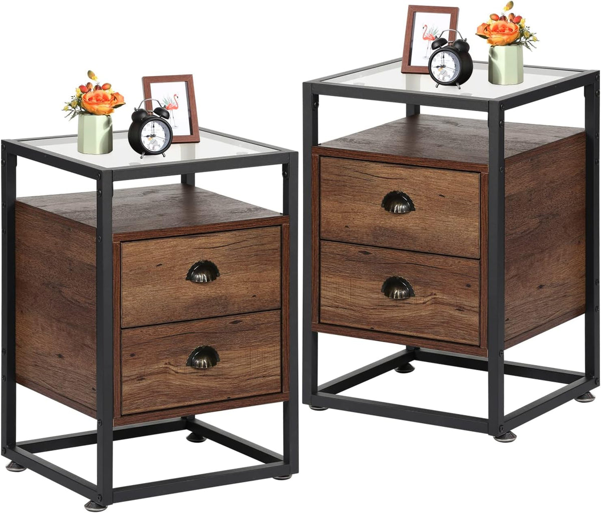 Brown Nightstand with Drawer and Shelf, Set of 2 Z619594