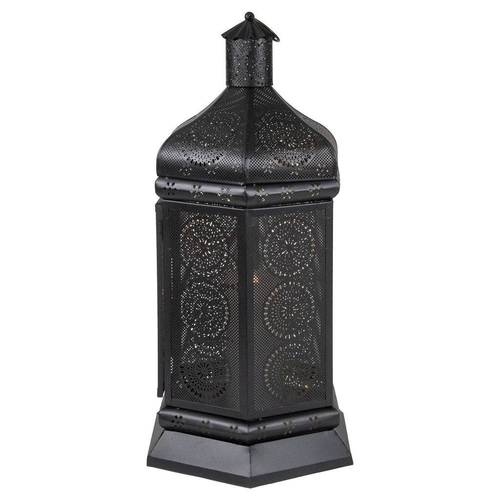 Black and Gold Floral Cut-Out Pillar Candle Lantern S503525