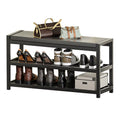 2-Tier Gray Shoe Rack Bench with Vegan Leather Seat B462