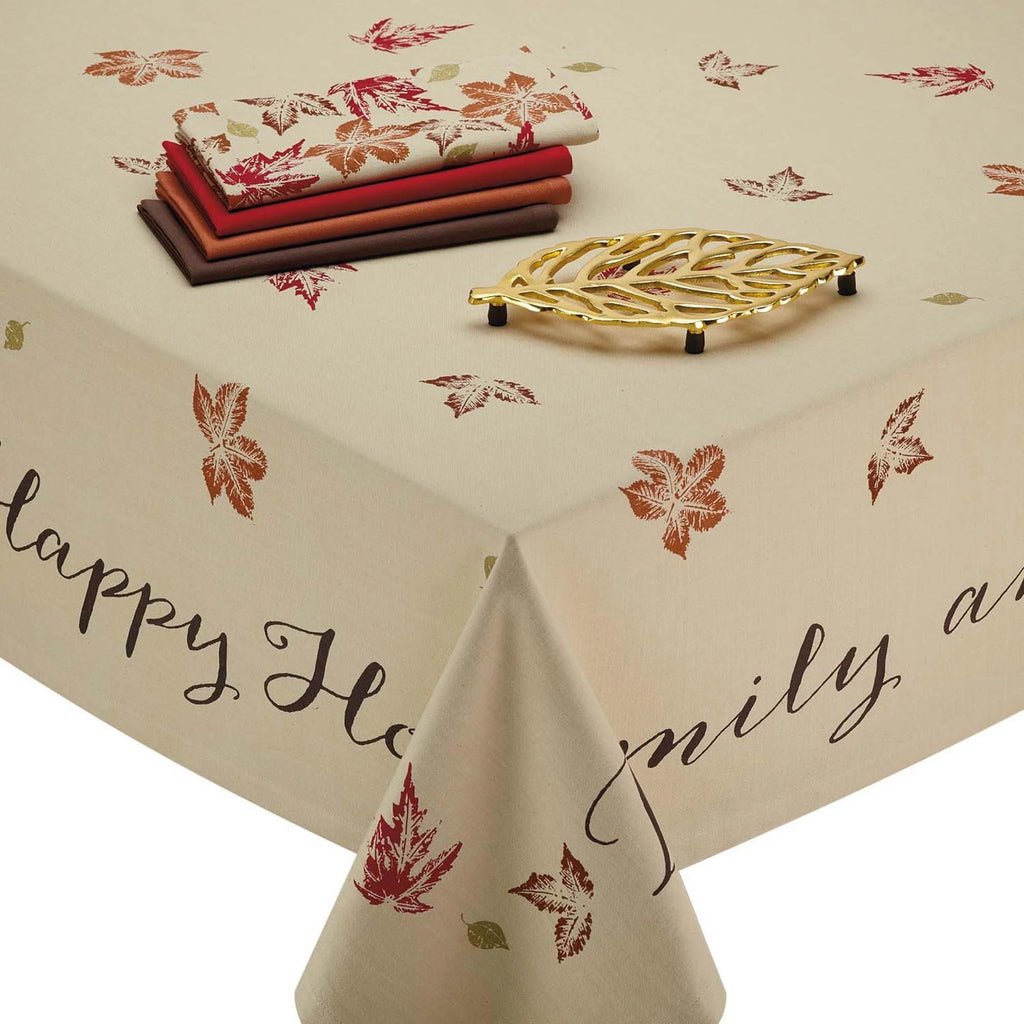 Ivory Rustic Leaves Print Rectangular Tablecloth 60" x 104" L147922