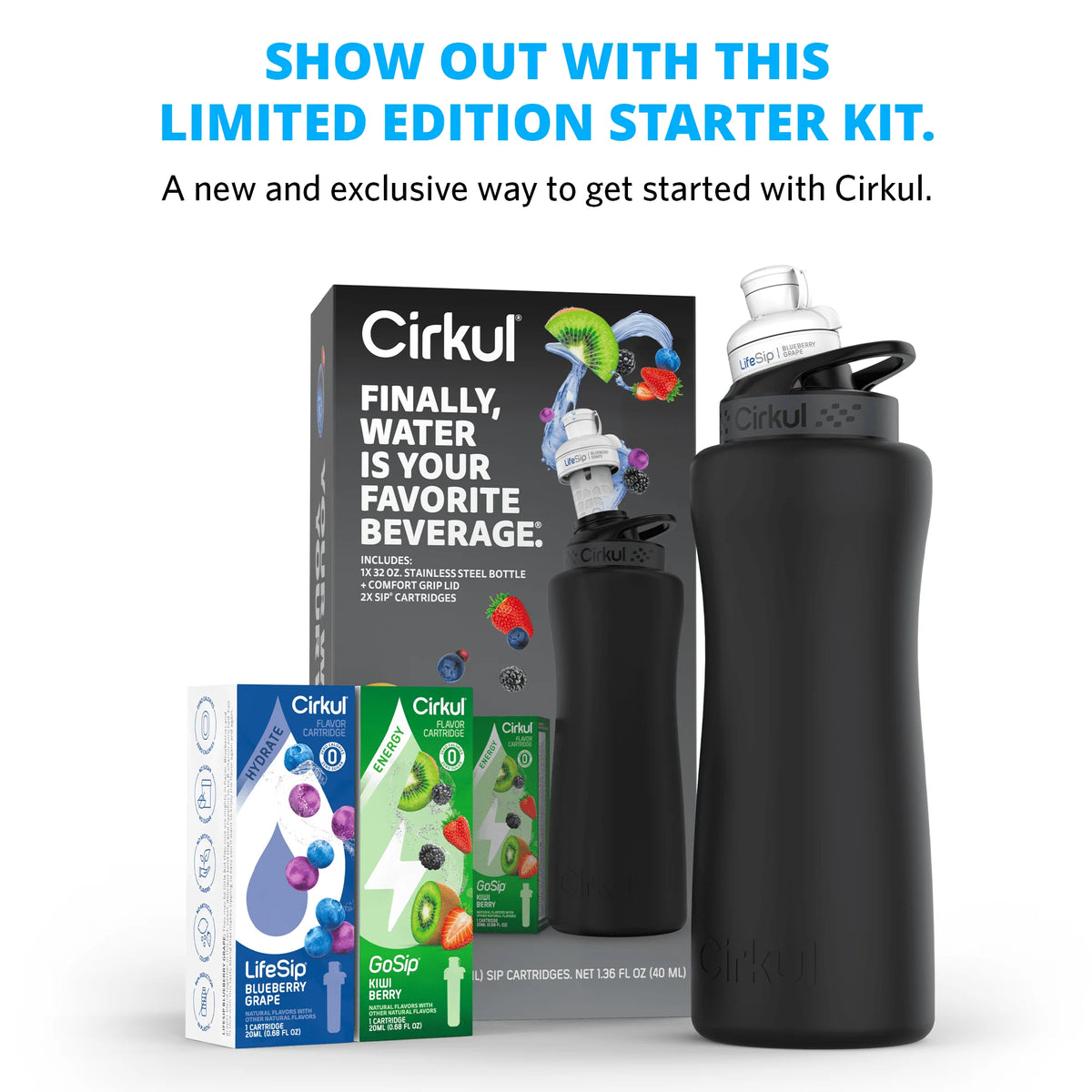 32oz Rose Gold Stainless Steel Water Bottle Starter Kit with Lid and 2 Flavor Cartridges B89337