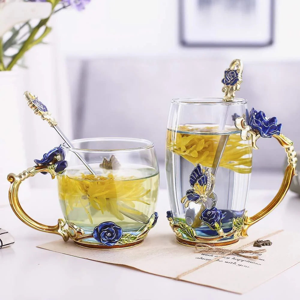 Lead-free Glass Coffee Mugs Tea Cup with Steel Spoon F270