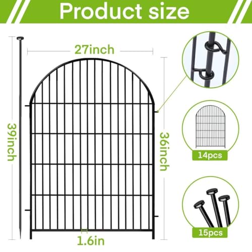 Black 32 in 16 Panels Rustproof Metal Wire Garden Fence Animal Barrier with Gate M552