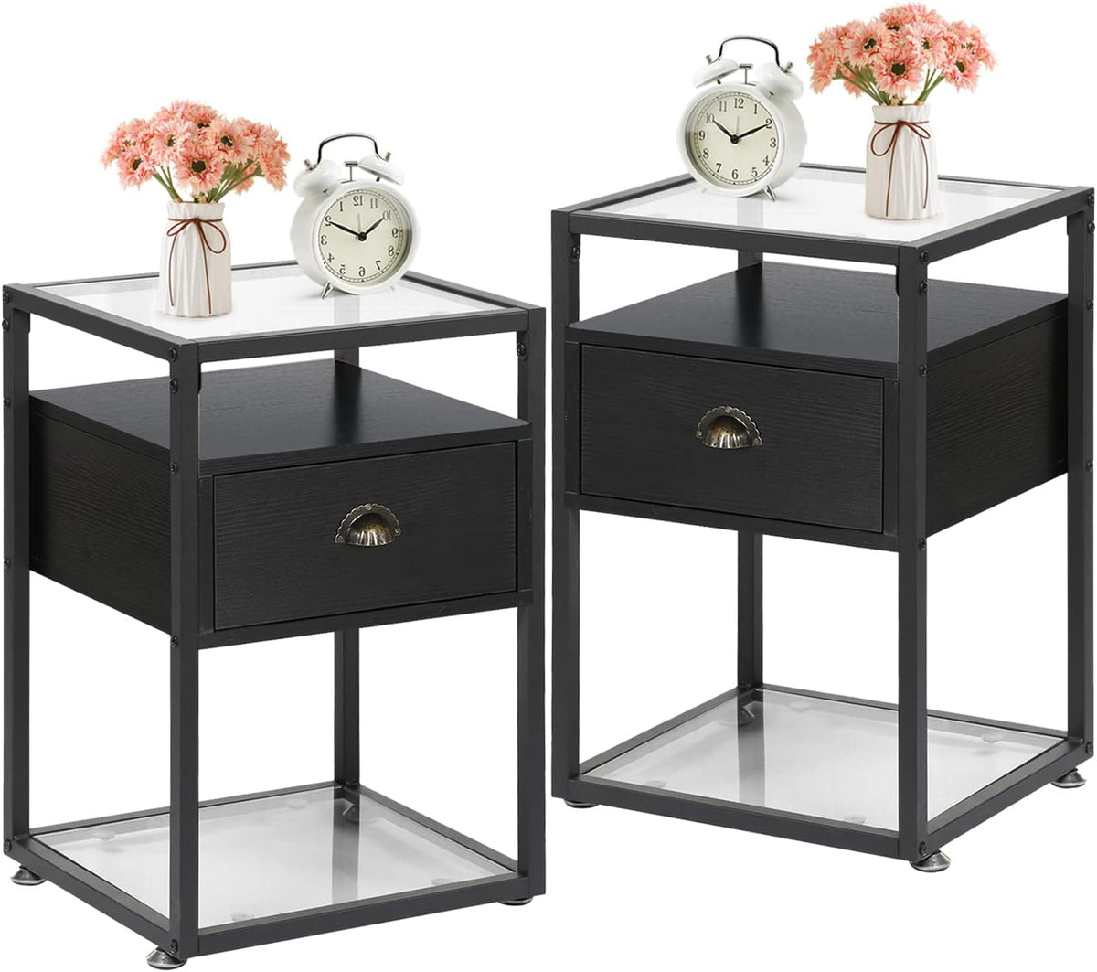 Brown Nightstand with Drawer and Shelf, Set of 2 Z619594