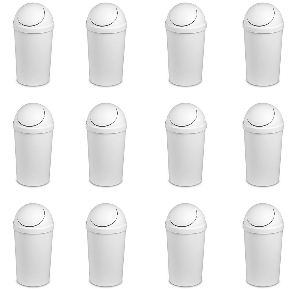 White Round Swing Top Plastic Wastebasket 12-Pack G237458