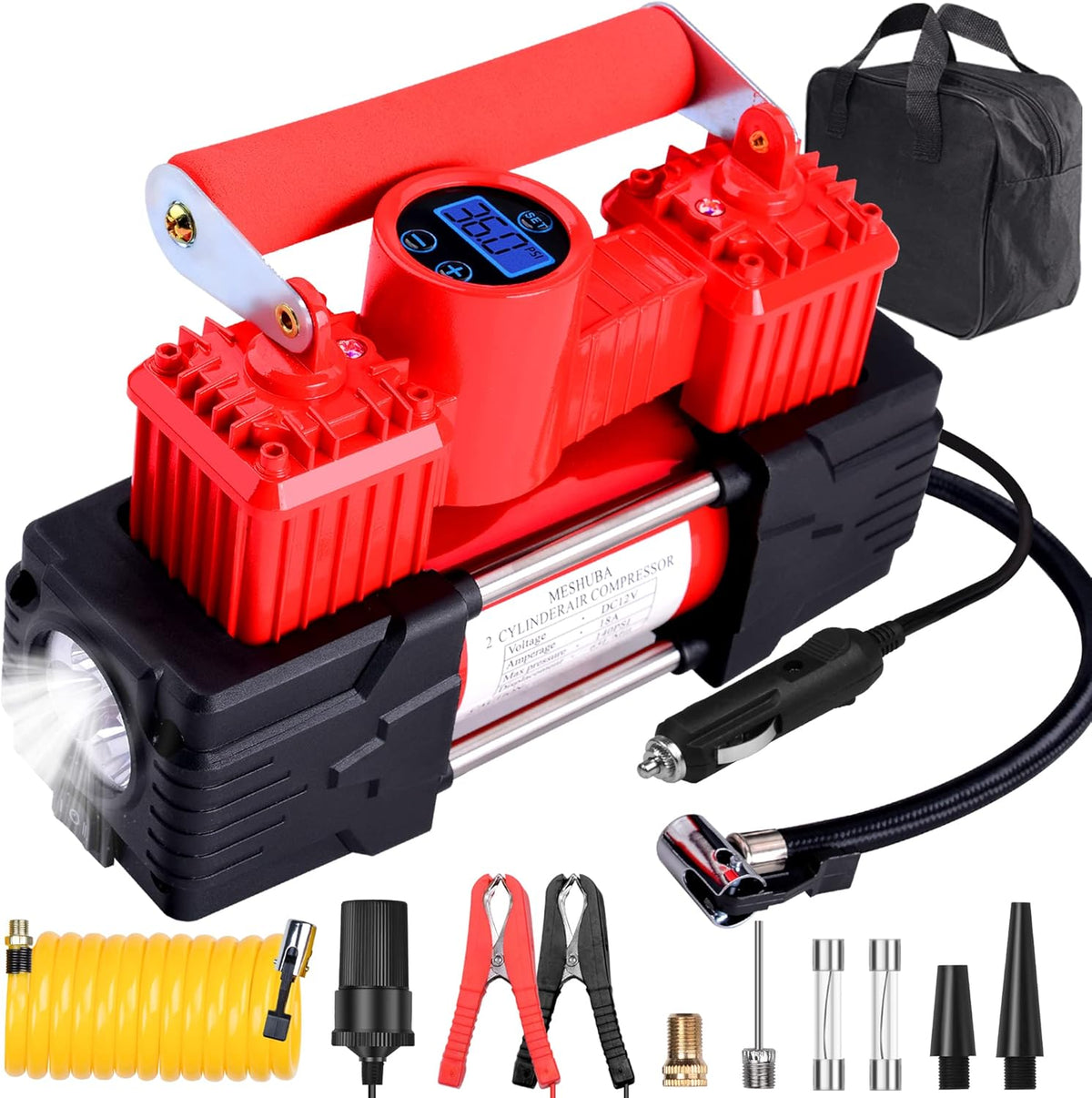 Portable Heavy Duty Double Cylinder Air Compressor Tire Inflator with Digital Gauge P636
