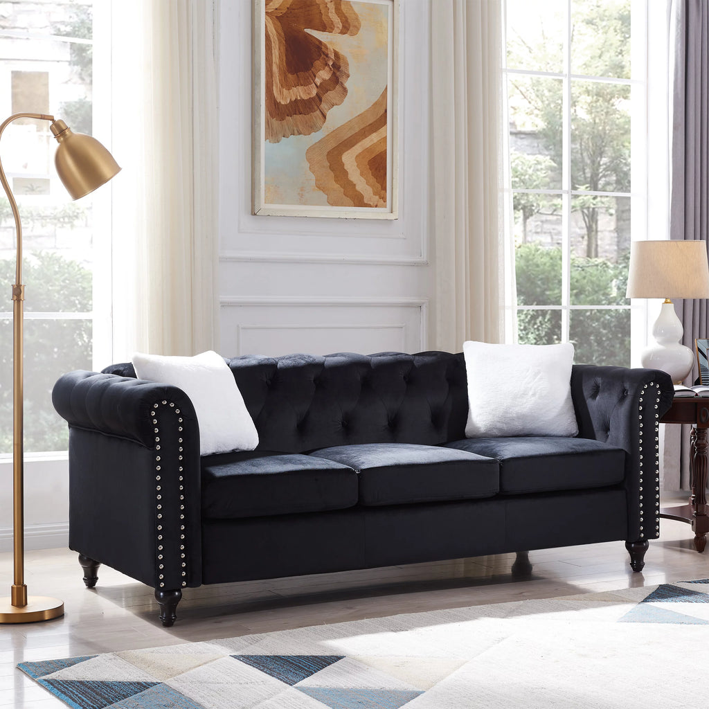 Black 2 Piece Sofa Set with 4 White Pillows H992916