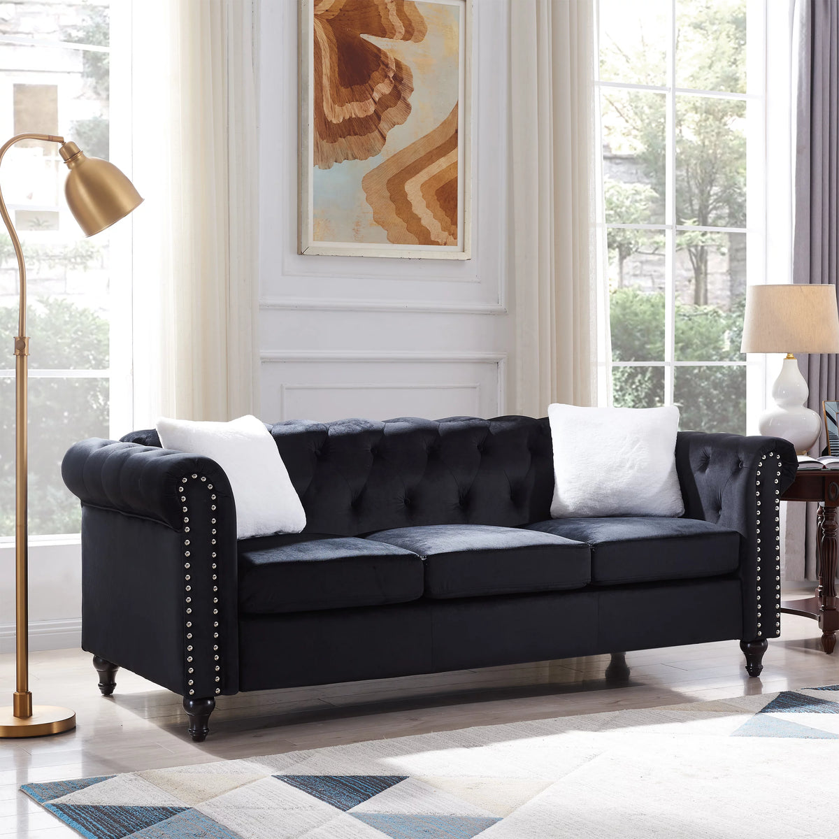 Black 2 Piece Sofa Set with 4 White Pillows H992916