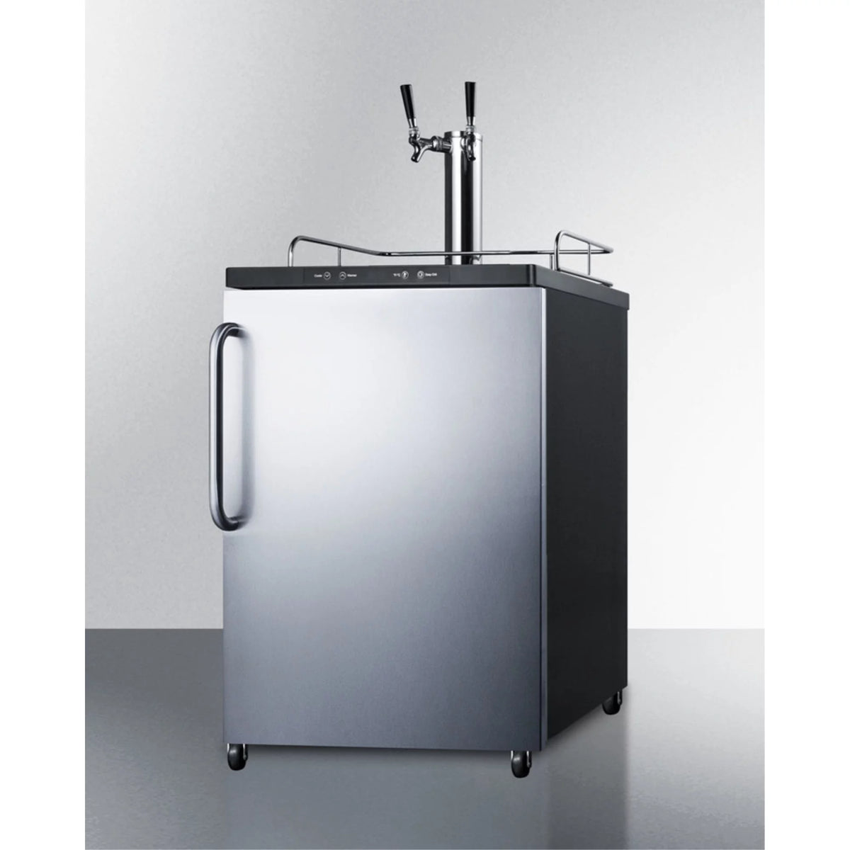 Freestanding Dual Tap Beer Dispenser with Digital Thermostat and Stainless Steel Door L50965
