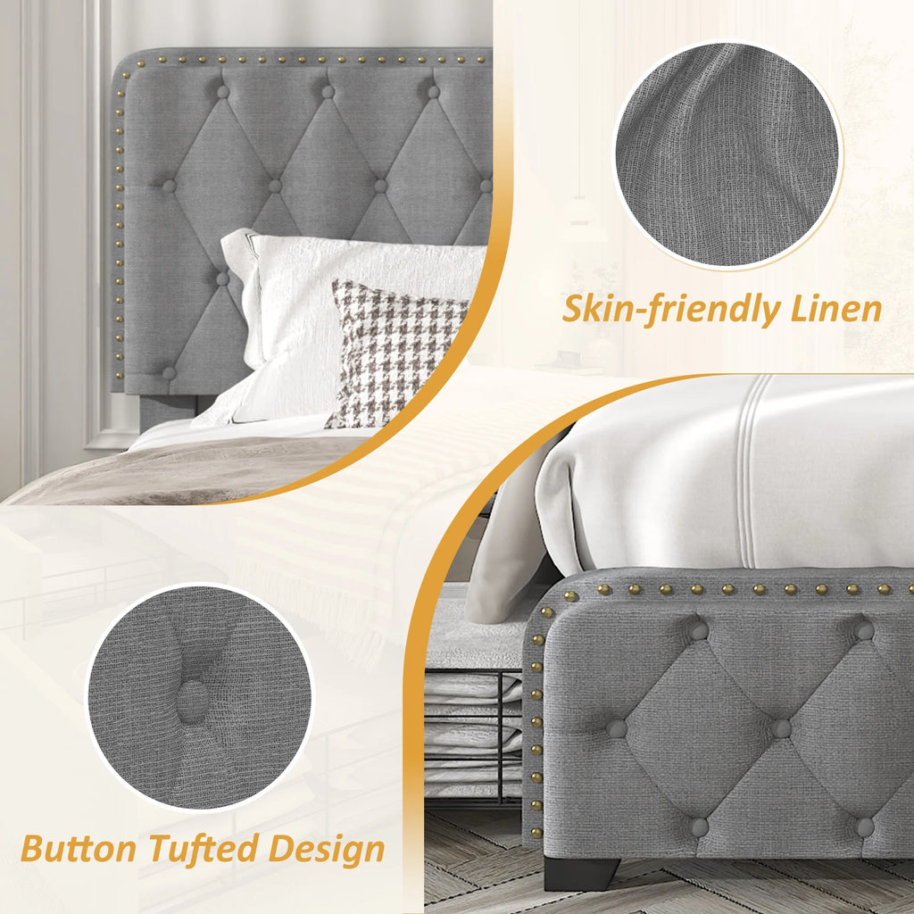 Queen Size Platform Bed Frame with 4 Storage Drawers P8161