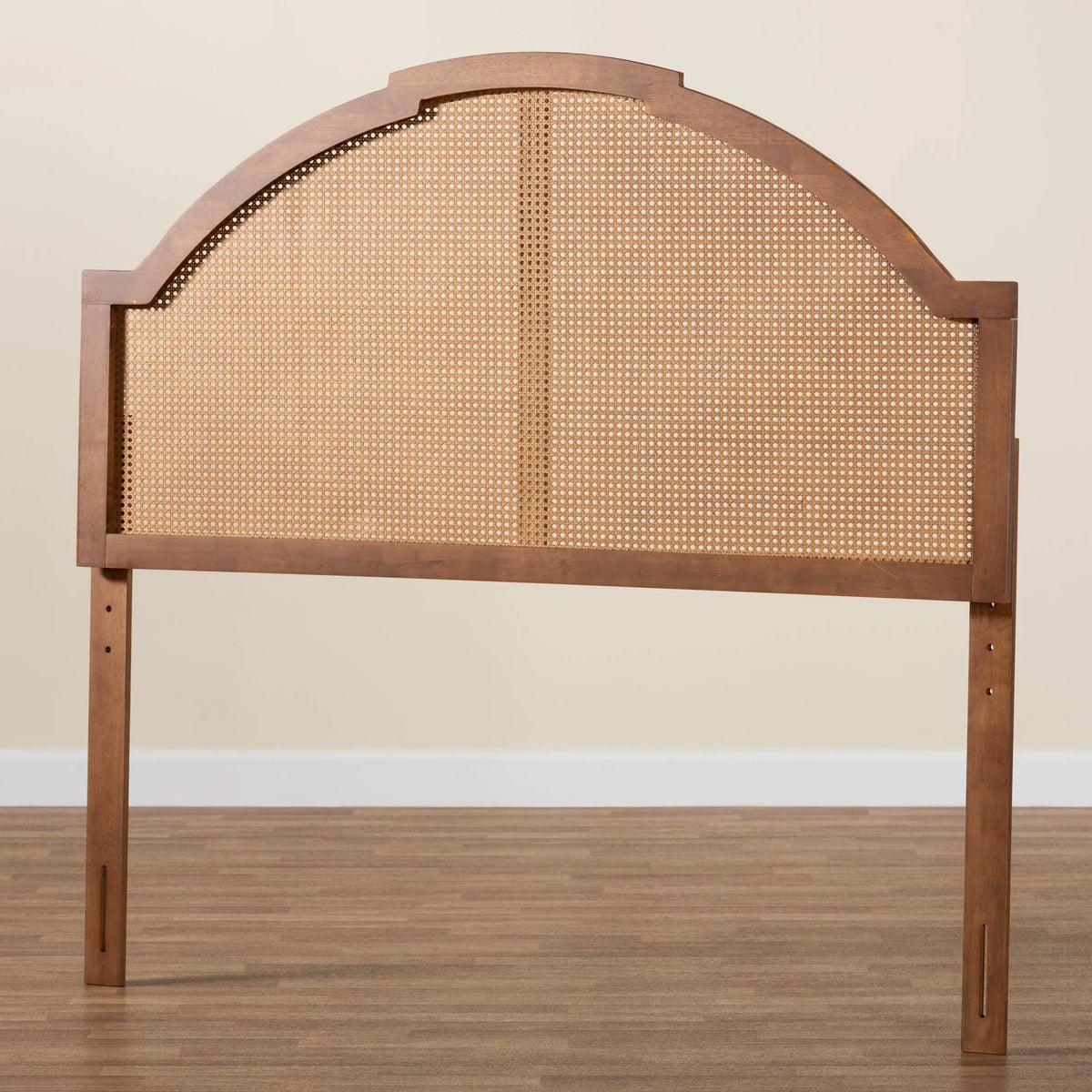 Ash Walnut Finished Wood Queen Size Headboard with Rattan X8316