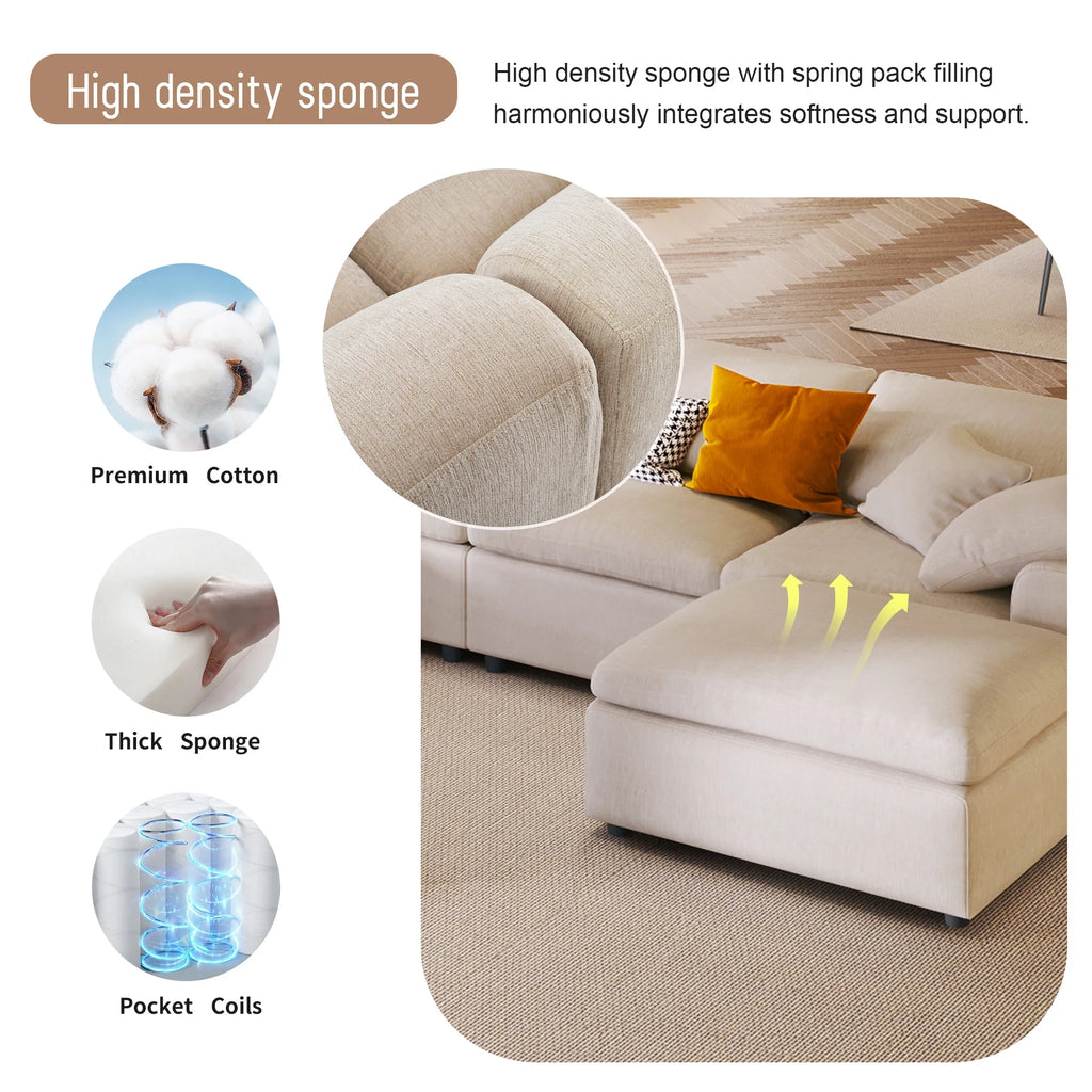 7-Seater Oversized Modular Chenille Sectional Sofa with Ottoman U869427