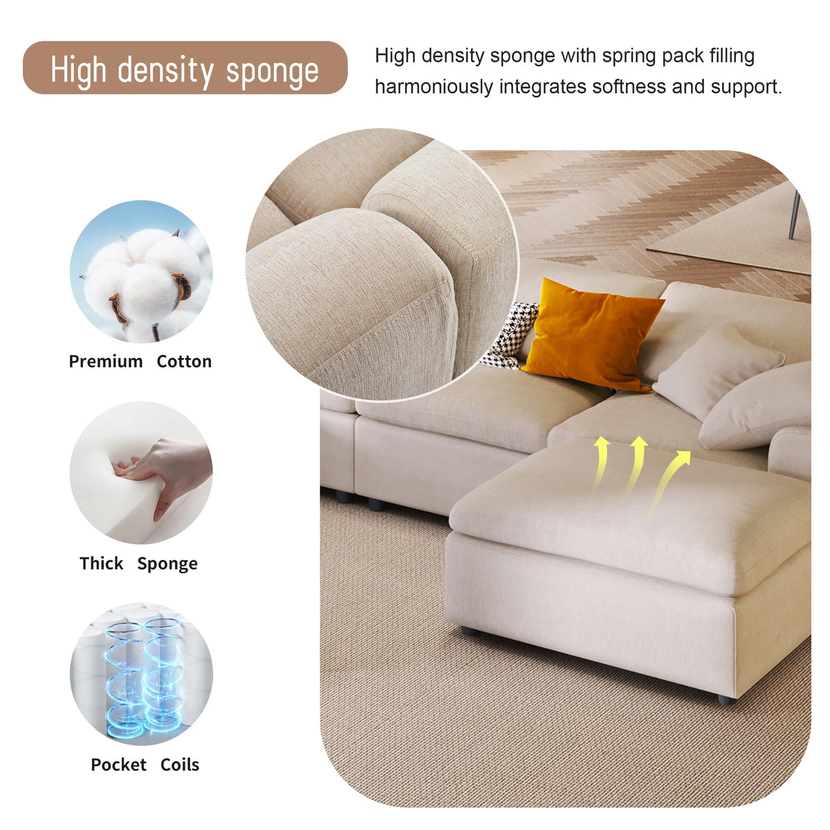 7-Seater Oversized Modular Chenille Sectional Sofa with Ottoman U869427