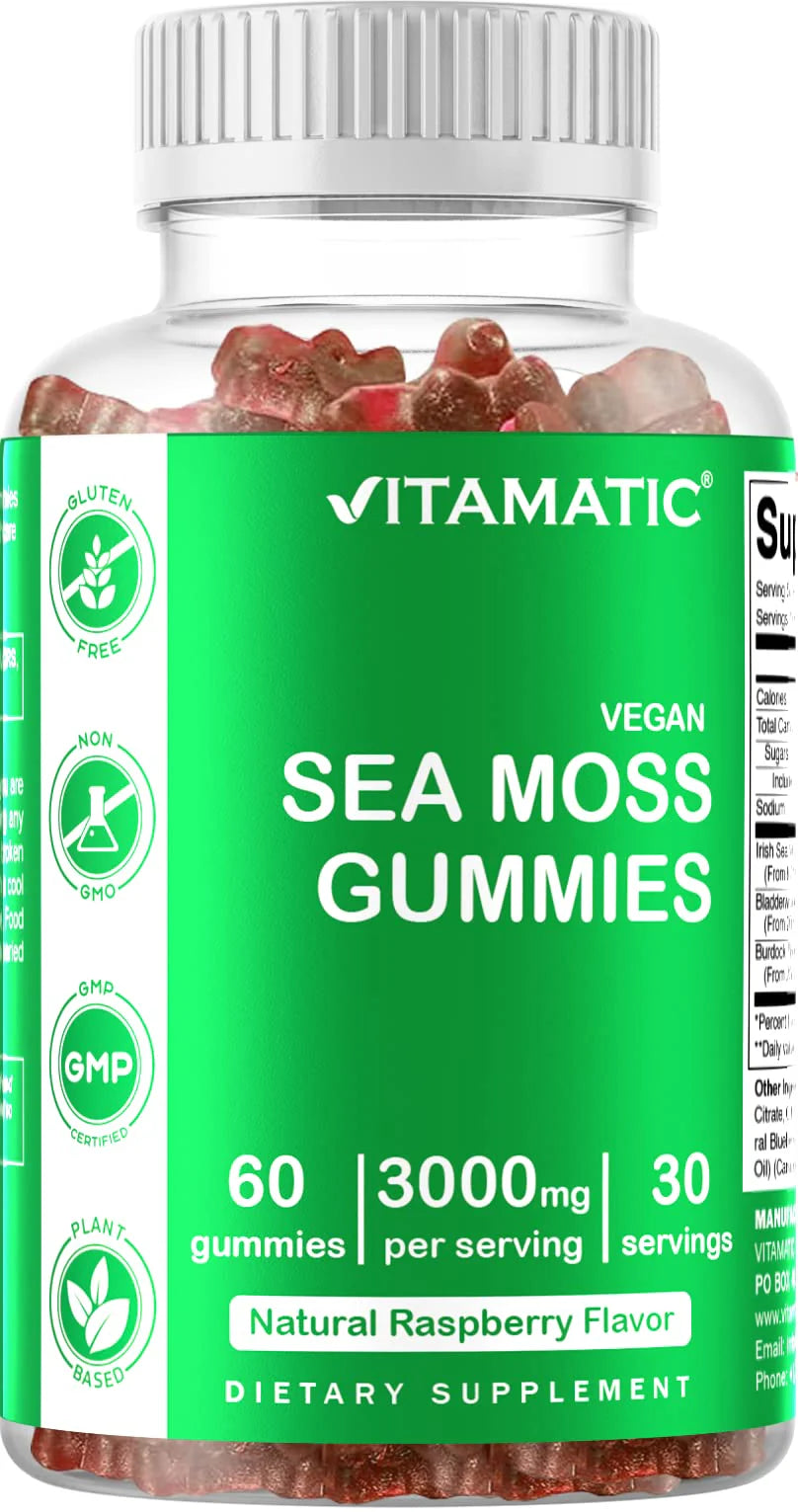 Irish Sea Moss Gummies 3000 mg 60 Vegan Gummies with Bladderwrack & Burdock Root Z5468