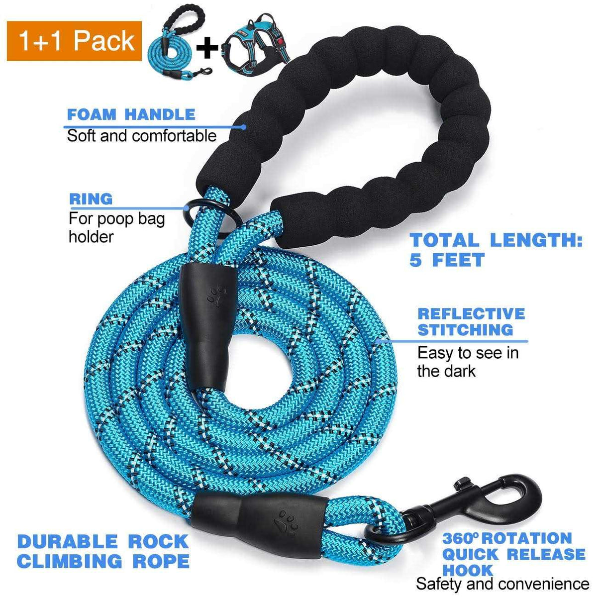 Adjustable Reflective Oxford Dog Harness with 5ft Dog Leash F146424