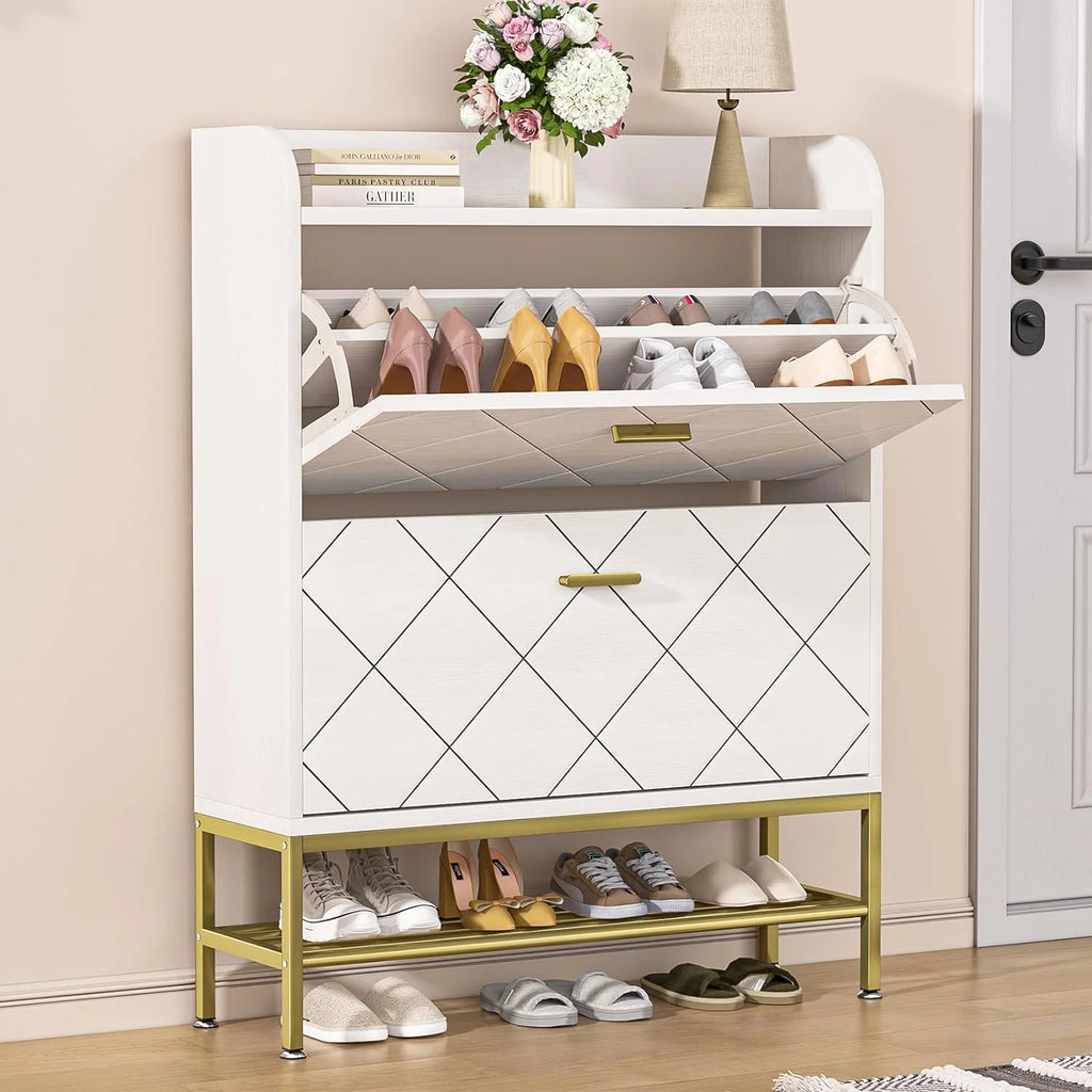 White Flip Drawer Shoe Cabinet A131257